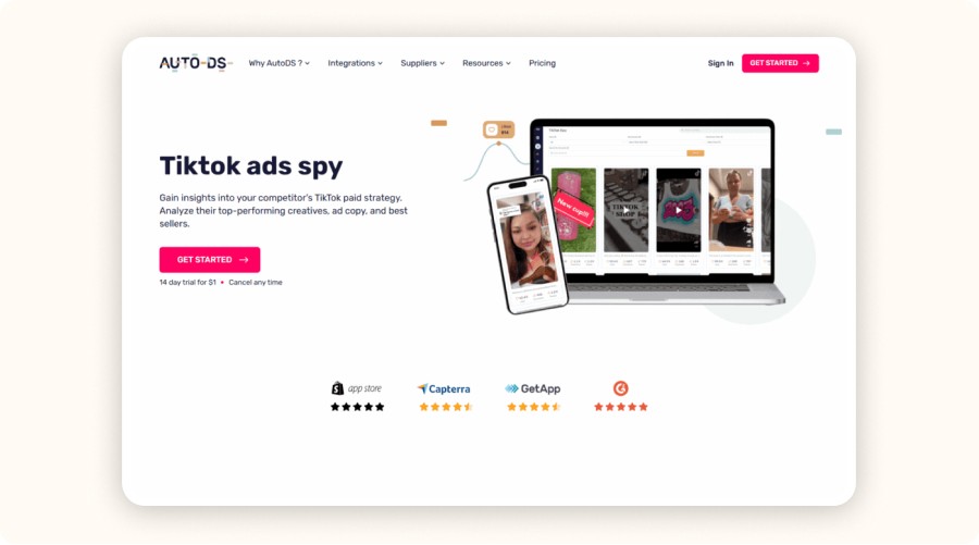 AutoDS TikTok AdSpy screenshot
