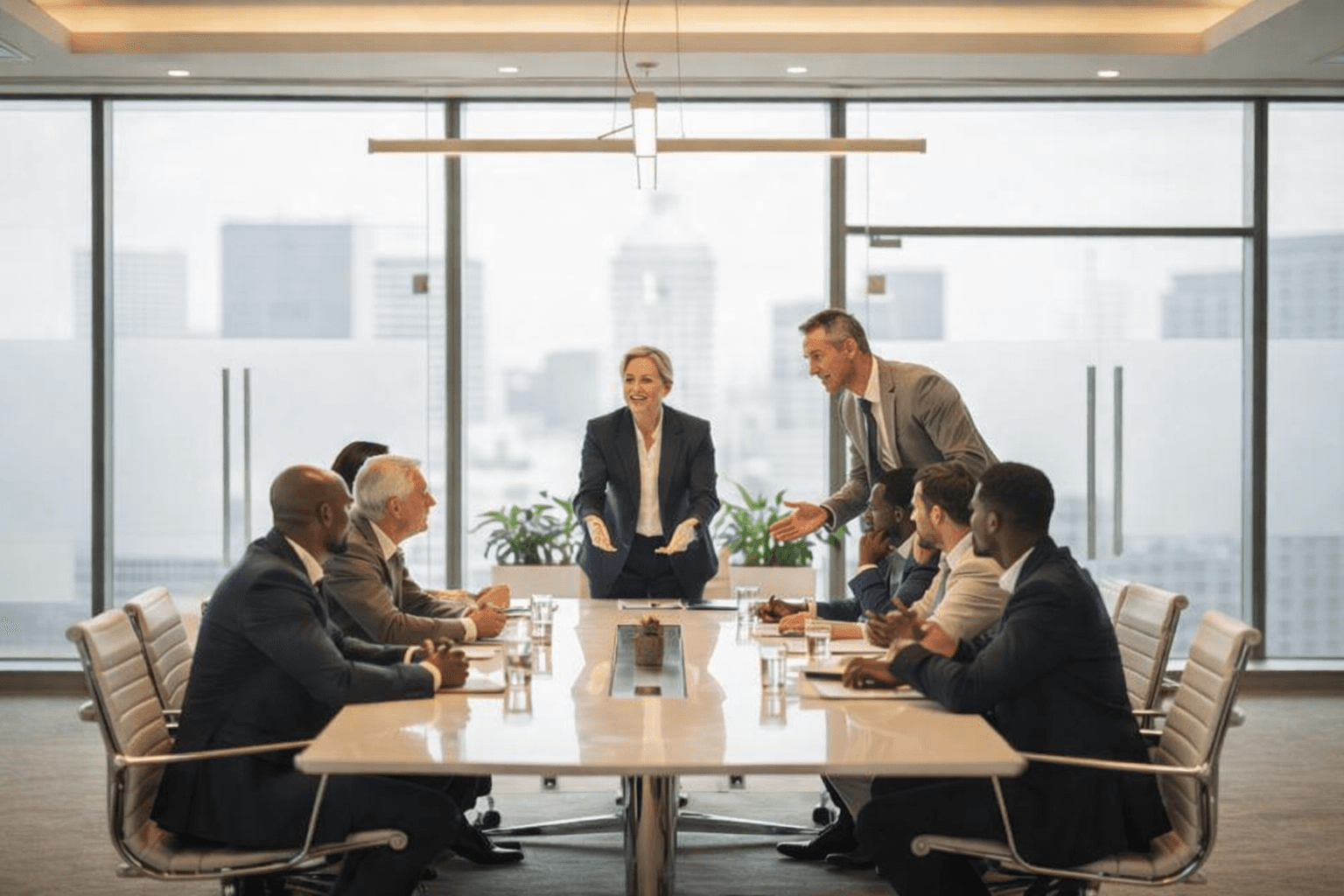 Business-Meeting im Konferenzraum: Team diskutiert BGM-Maßnahmen zur Förderung mentaler Gesundheit am Arbeitsplatz