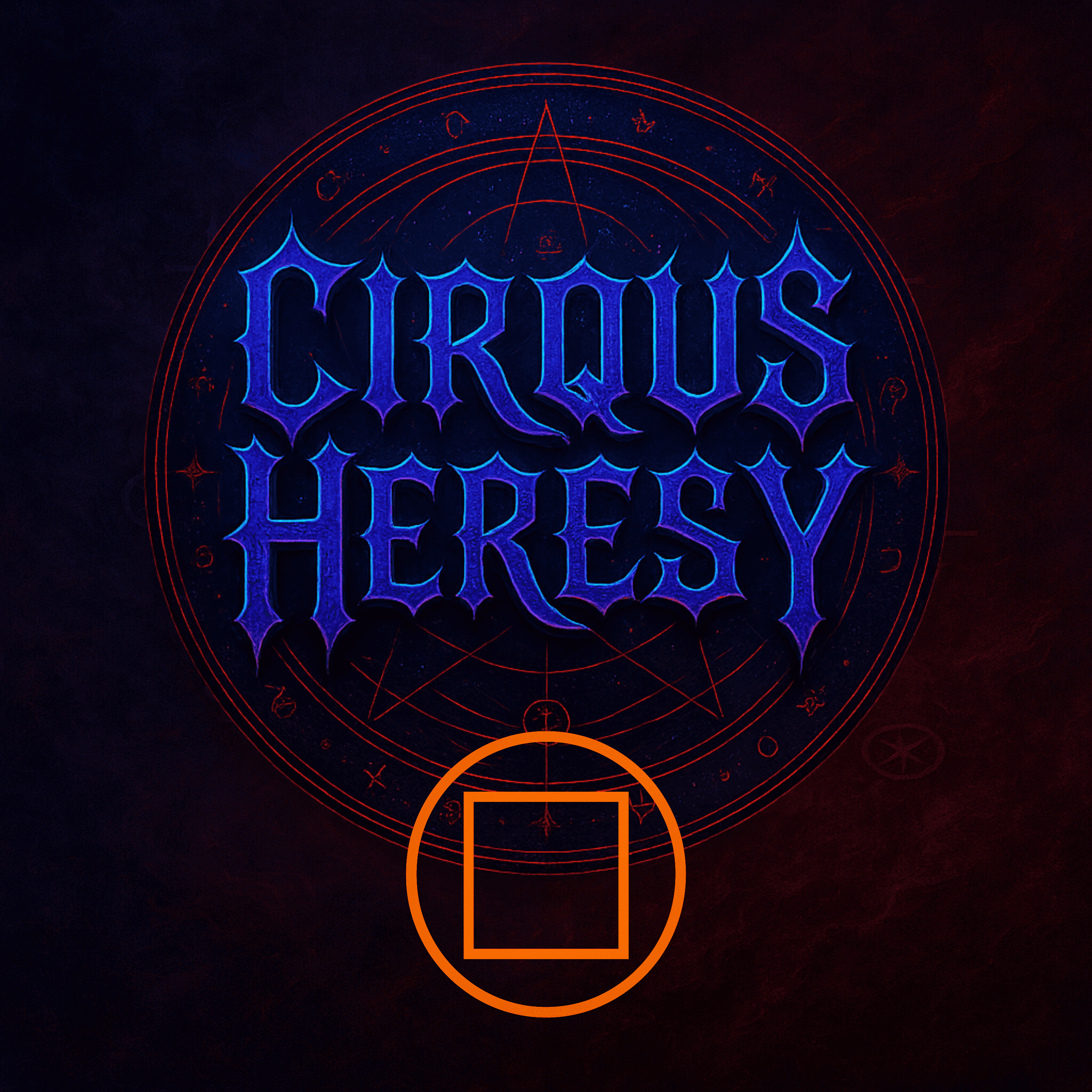 Architect NFT — the role symbol of the Architect from Cirqus Heresy. A blue mystical logo on a dark, atmospheric background with an orange Architect seal glowing at the center.
