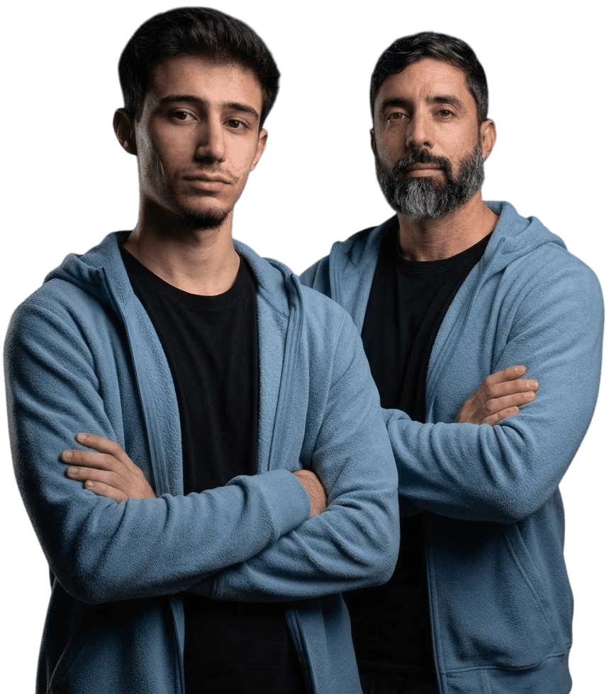 Happy woman in a green sweater holding a phone and looking up