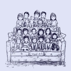 Portada de Crisis residencial en el Sistema de Protección de la Niñez III: fallas al interior de las residencias, apunte de política pública de IdeaPaís, mostrando una ilustración de muchos niños aglomerados en un sillón.