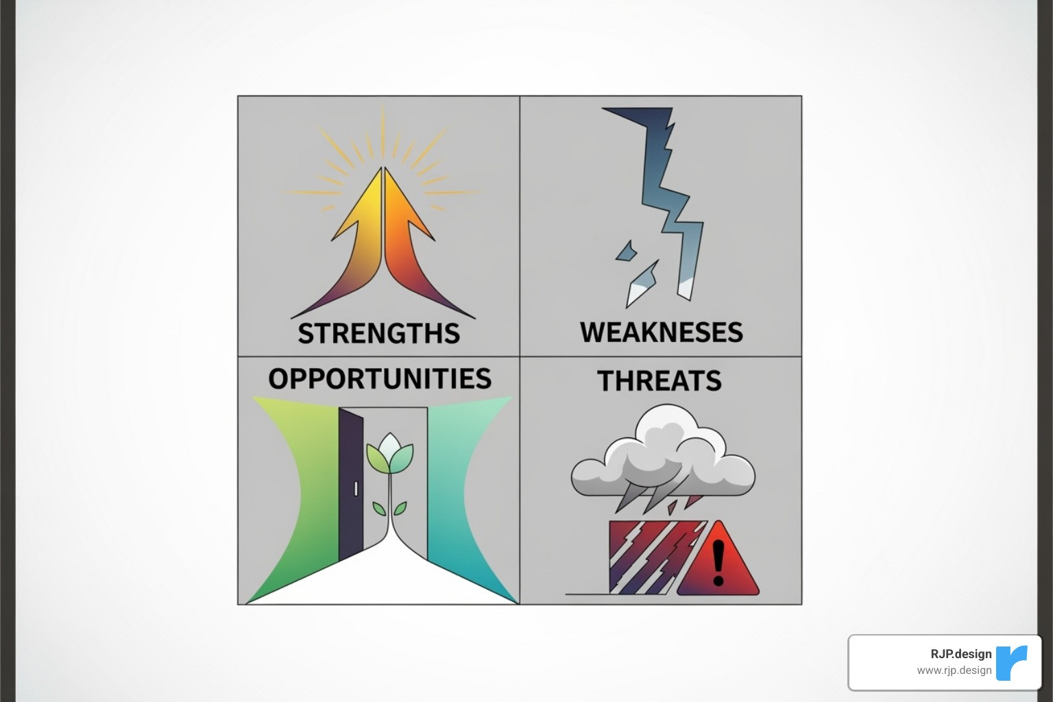 SWOT analysis diagram illustrating strengths, weaknesses, opportunities, and threats for strategic planning - our business strategy services
