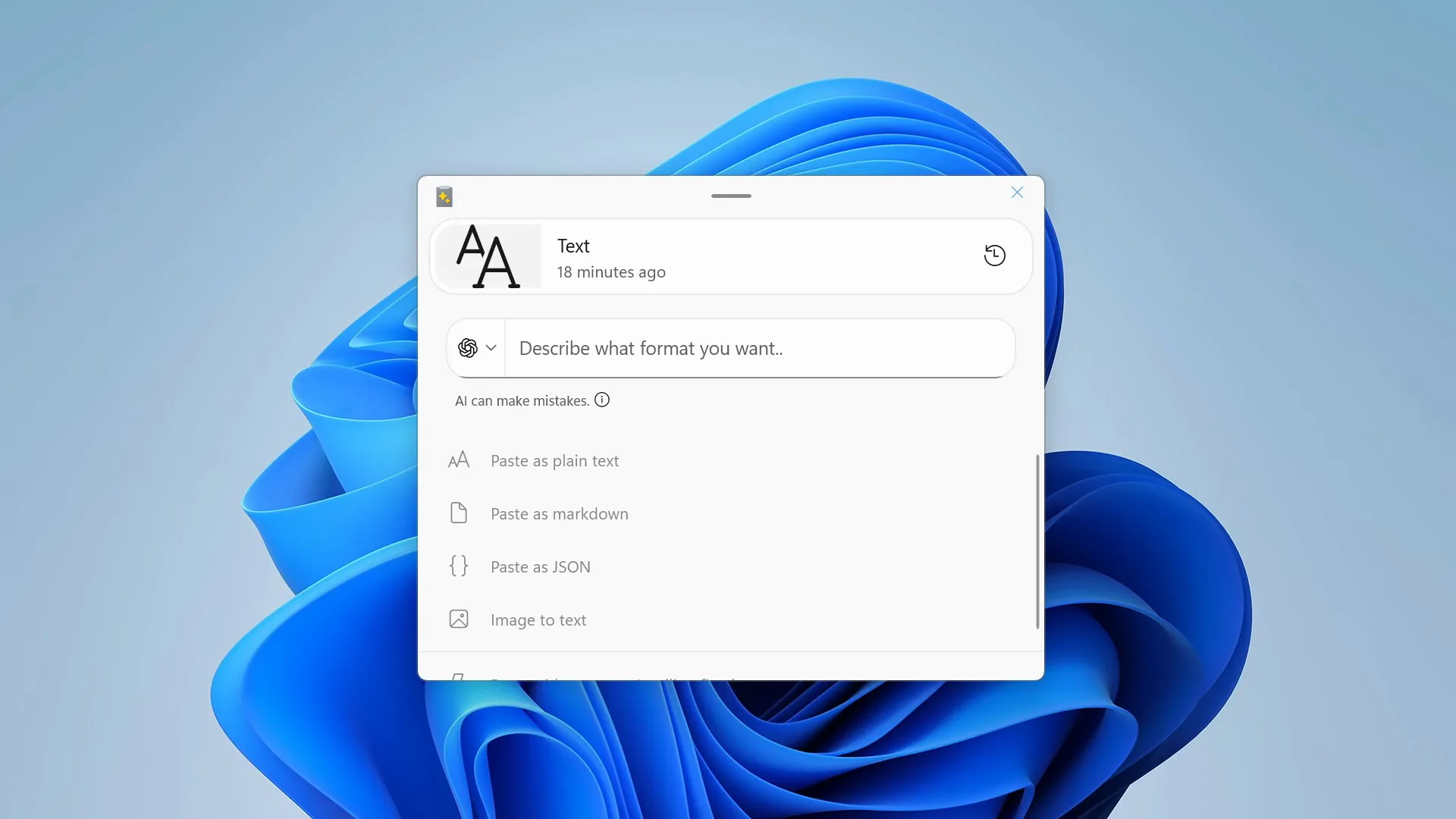 Advanced Paste converting clipboard content with AI (summarize, translate, reformat)