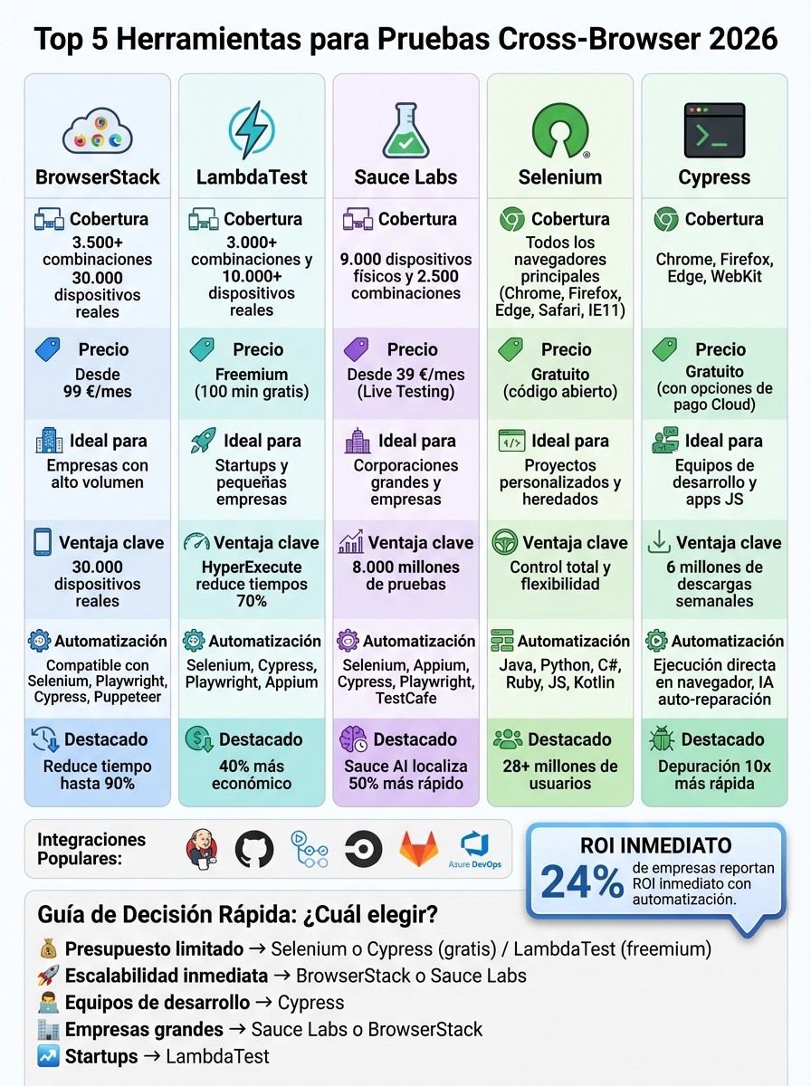 Comparativa de las 5 mejores herramientas para pruebas cross-browser 2026