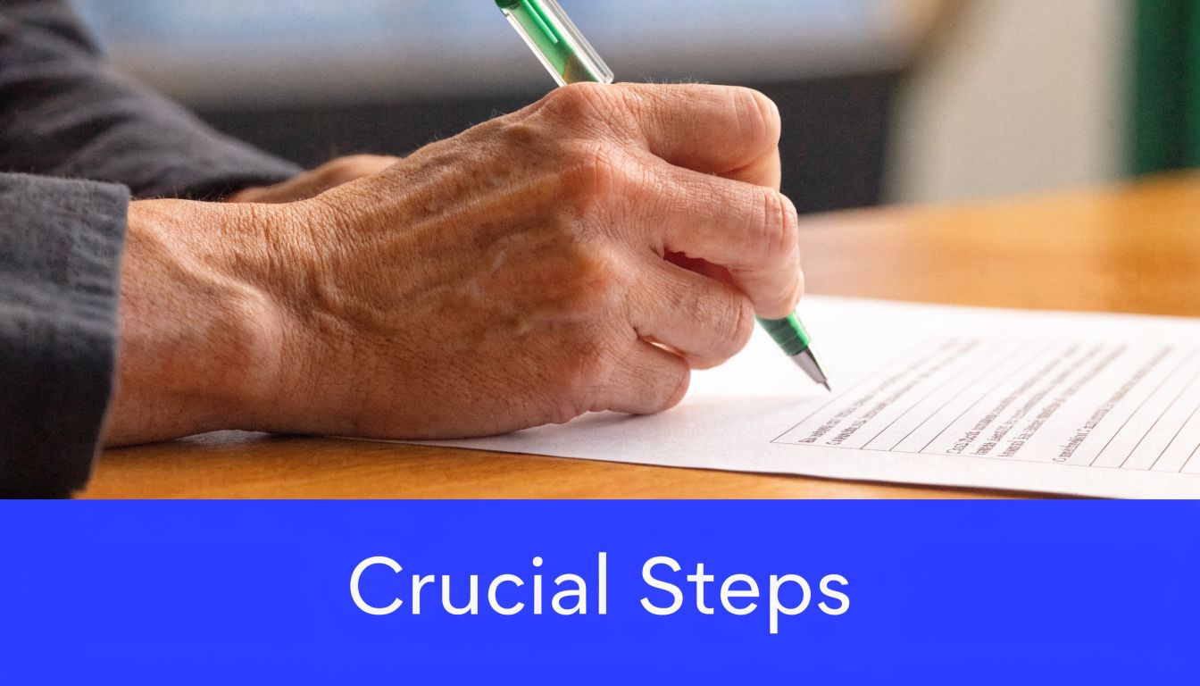A close-up shot of an elderly person's hand signing legal documents related to a legal case.