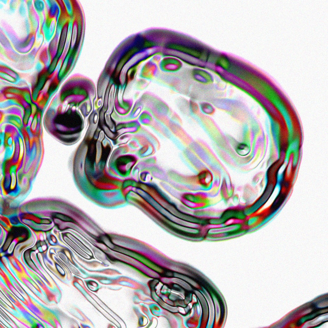 Animation design with a focus on abstract art, showcasing chromatic color shifts and the reflective quality of glass.