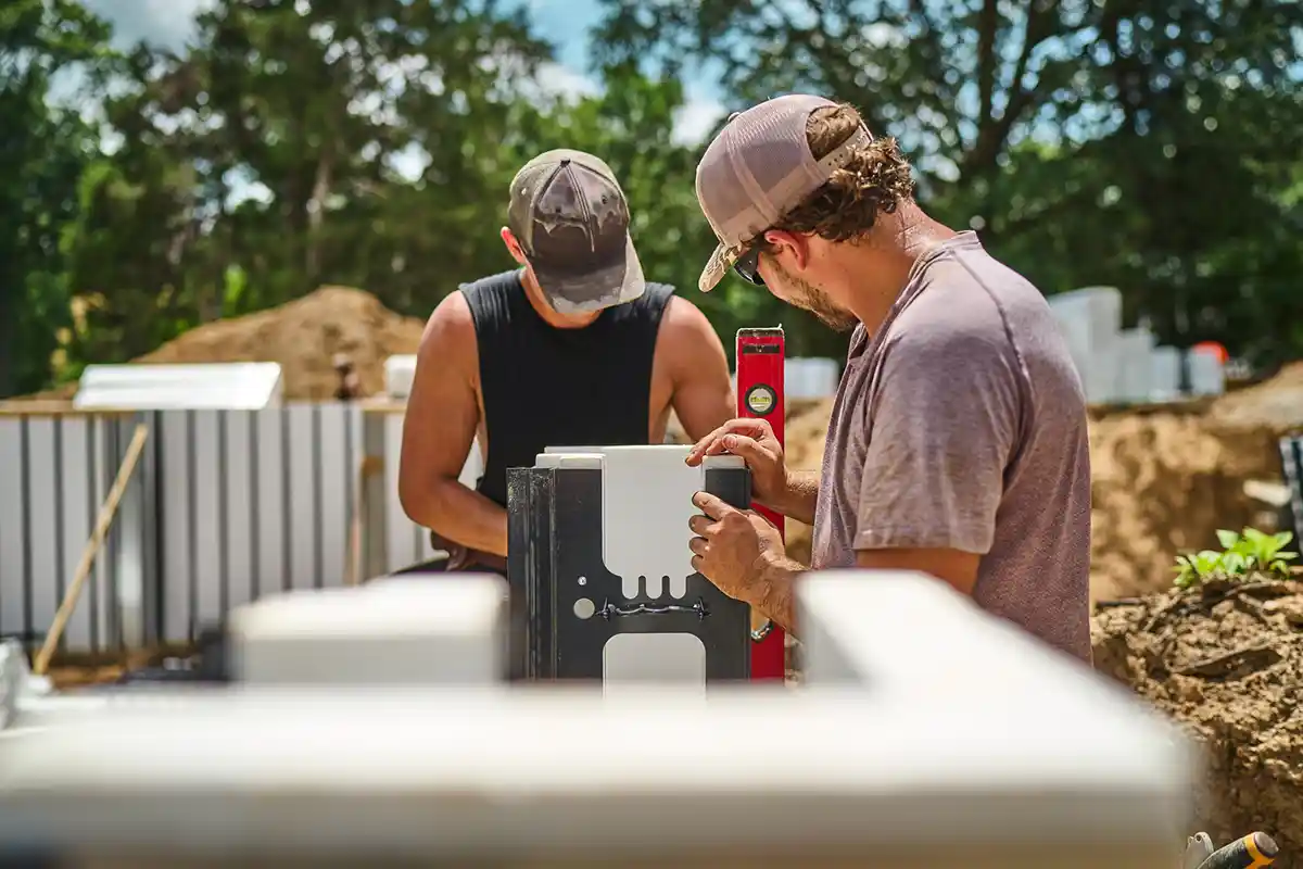 Two men installing Pow-R-Wall