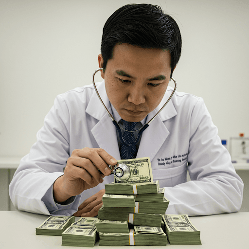 Doctor checking money