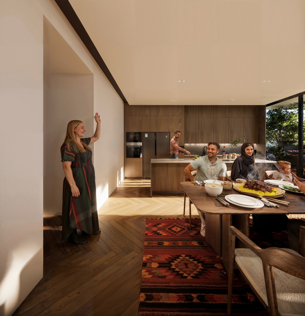 Simplex Apartment kitchen and dining area 3d render