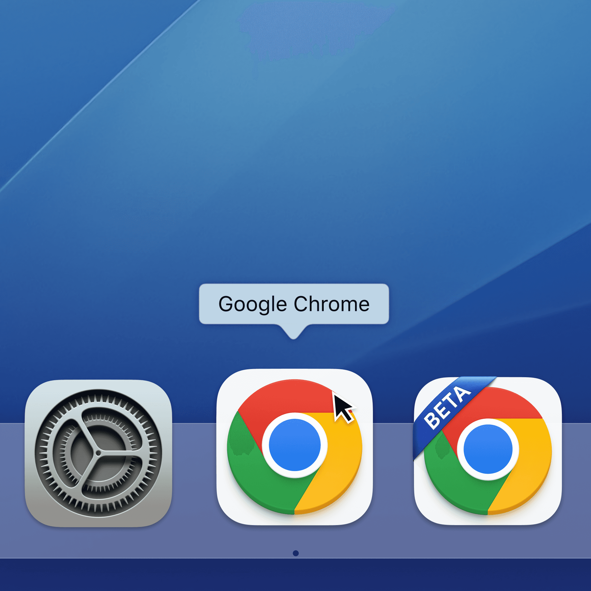 Chrome and Chrome Beta's icon on macOS dock, featuring a more 3D design.