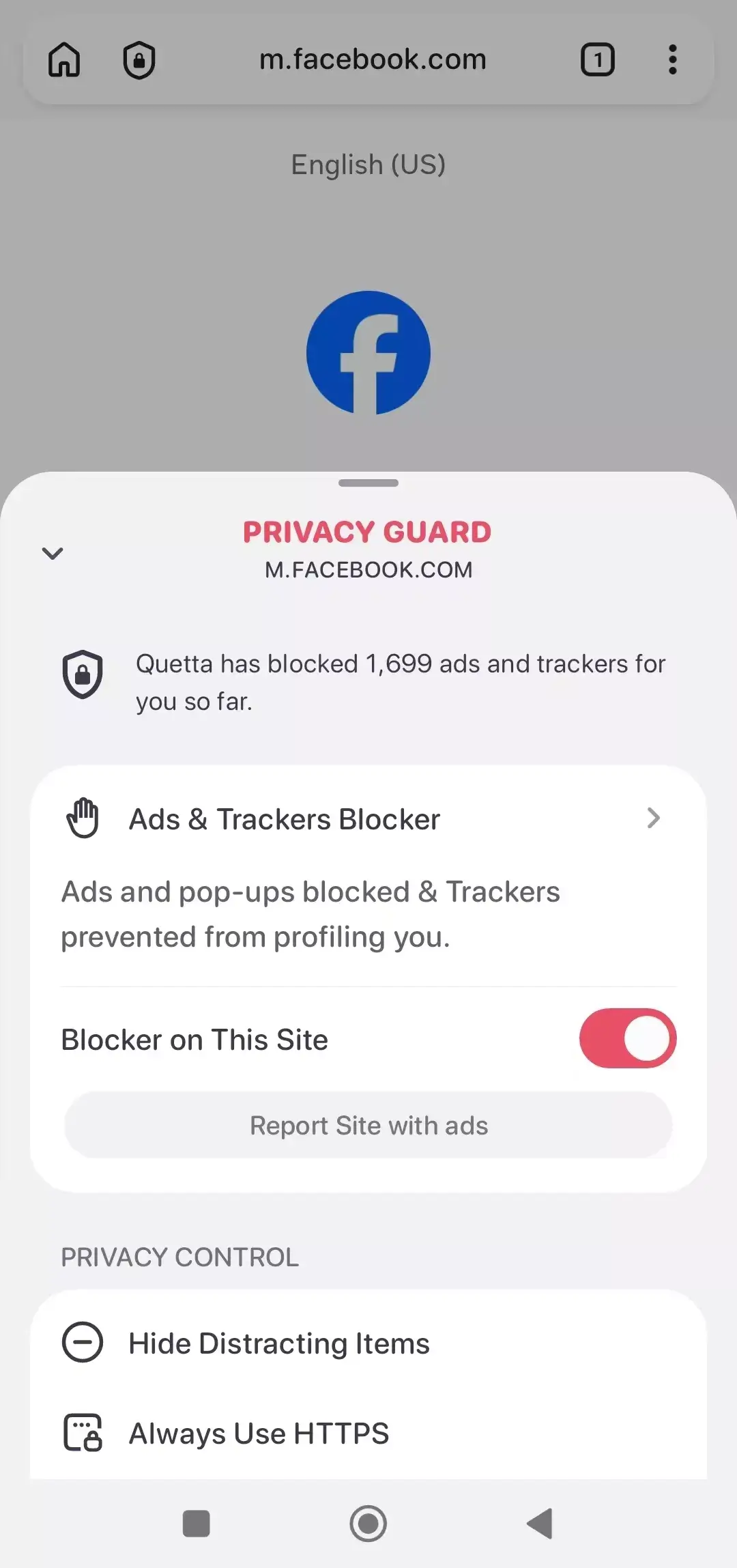 Quetta browser still blocks facebook ads