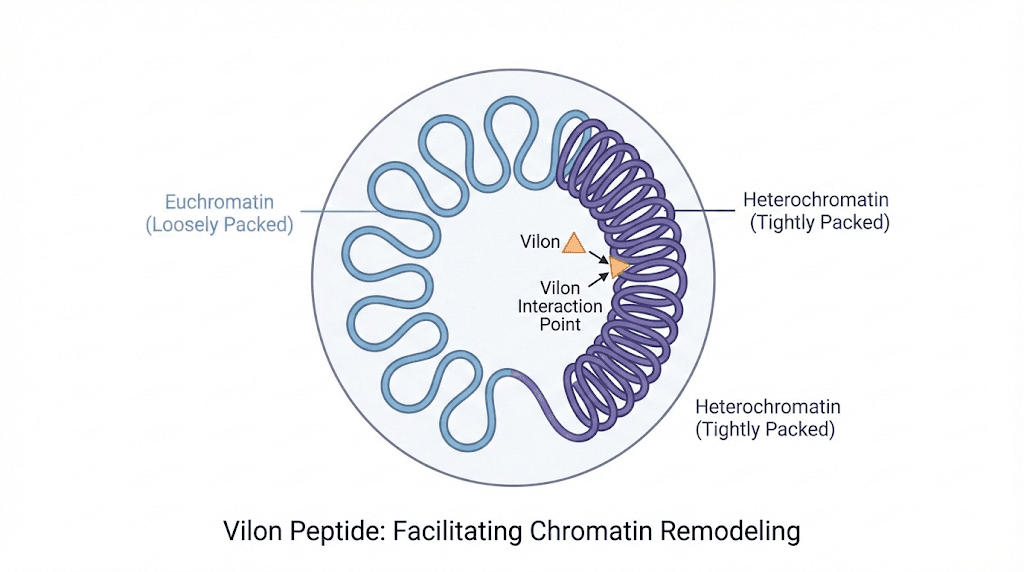 How vilon peptide remodels chromatin structure in aging cells