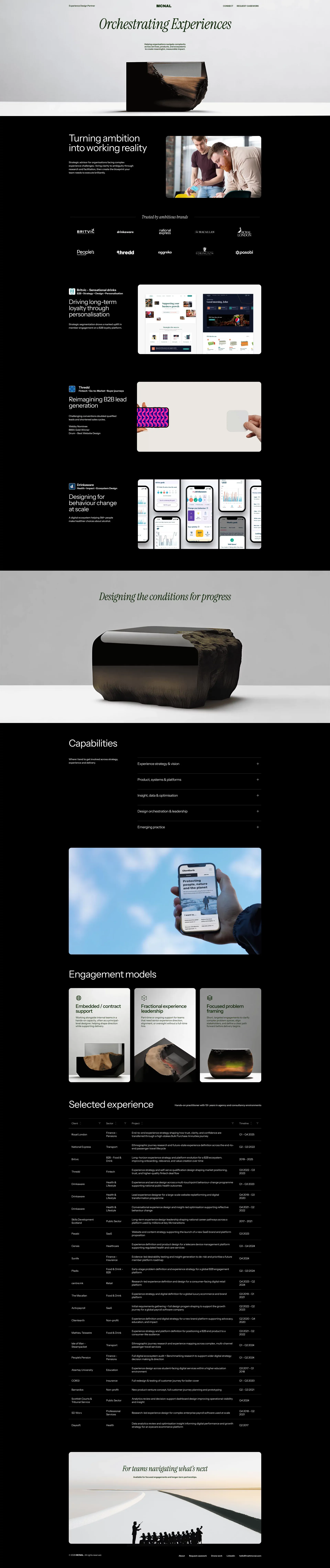 MCNAL - Experience Design Partner portfolio page screenshot showcasing Design and Marketing design