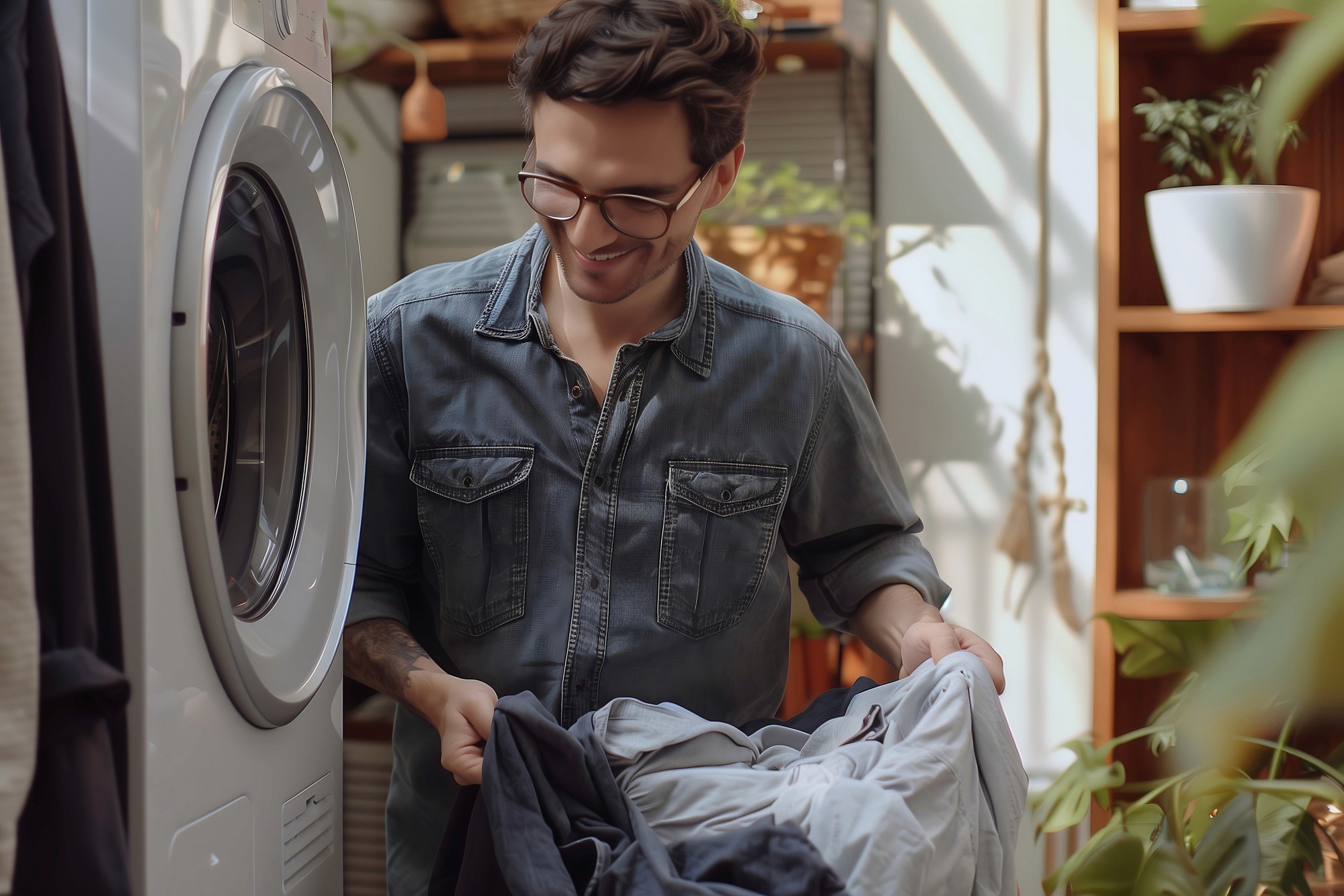 Commercial laundry facility with coin-operated washing machines