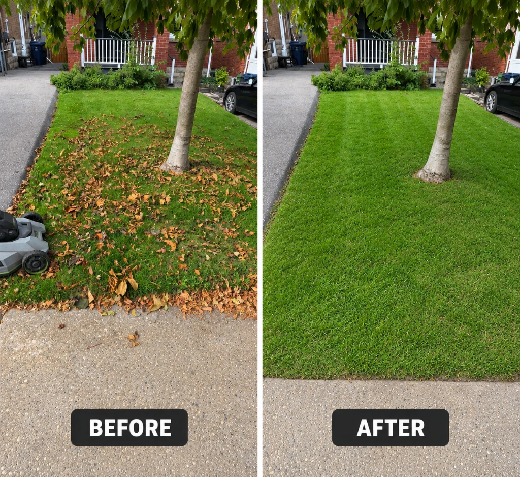 Before and after landscaping work