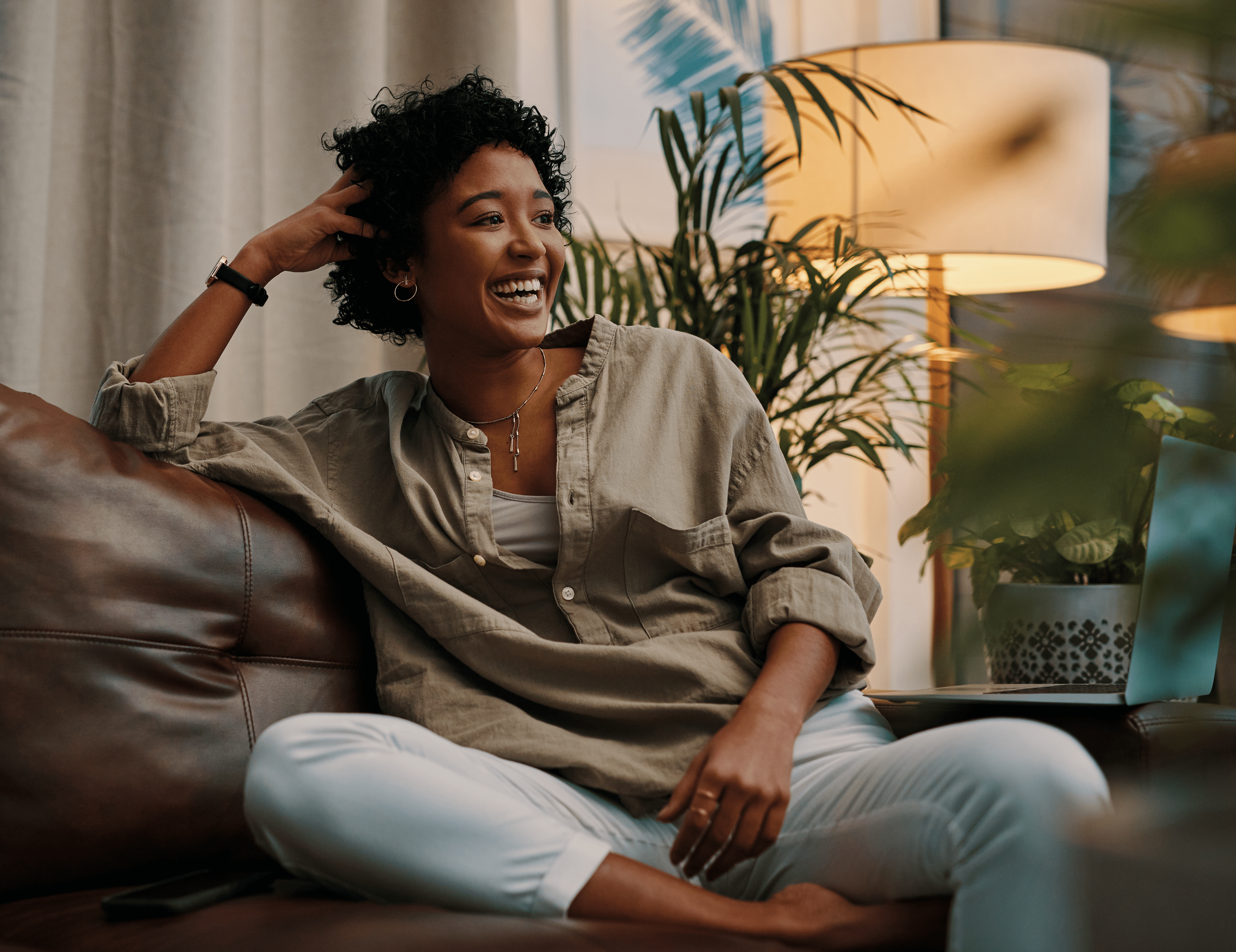 Woman sitting on couch