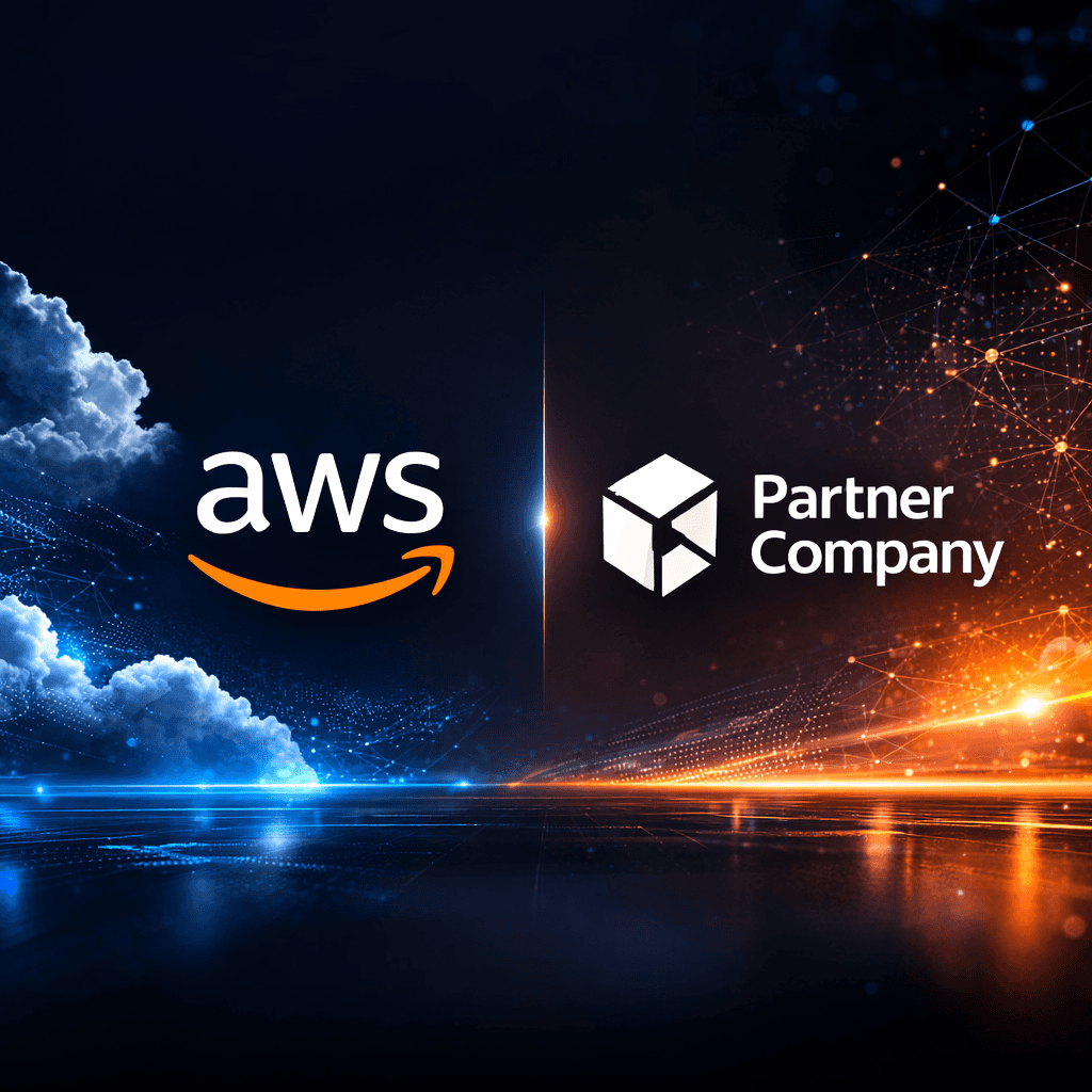  AWS branding environment, professional technology partnership announcement style