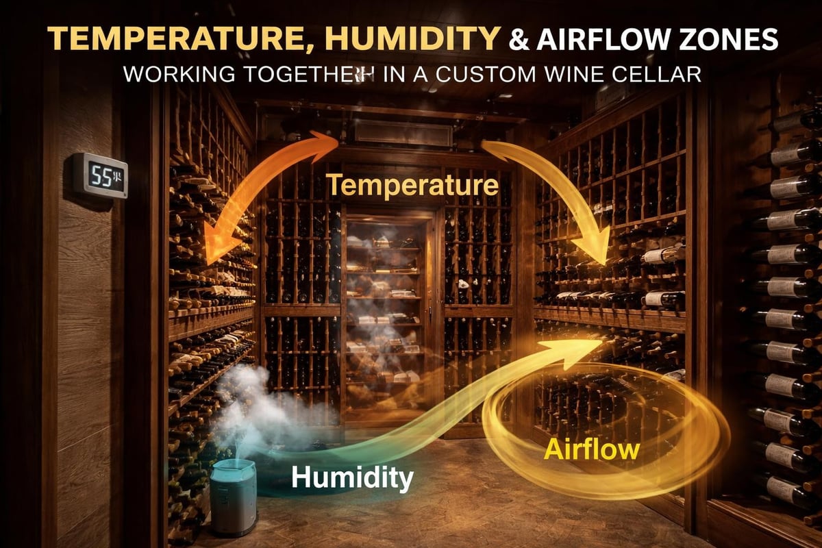 Wine cellar climate control zones