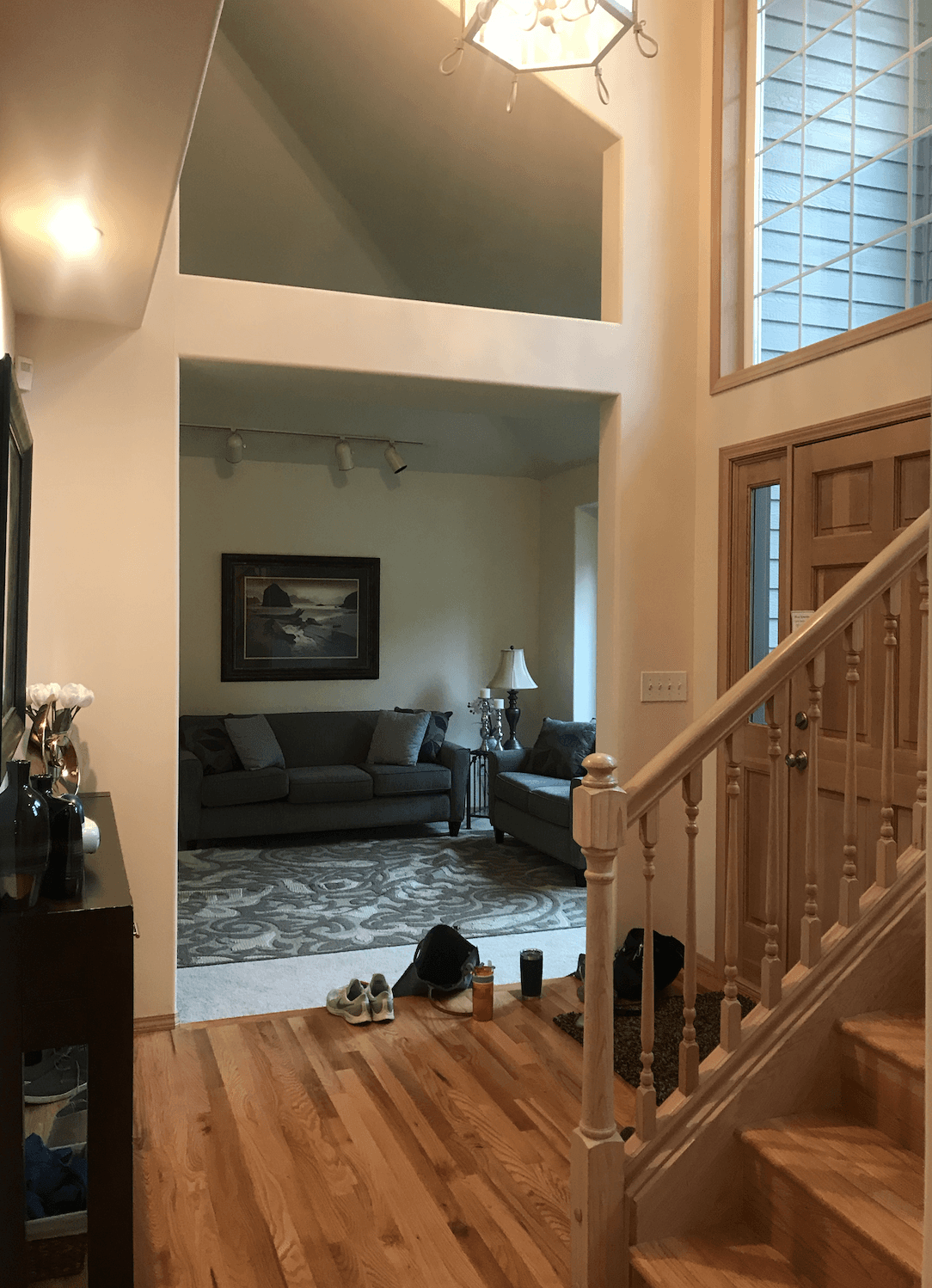 Before photo of the entryway in this Bothell, Washington home by Sherri Monte, interior designer at, Elegant Simplicity.