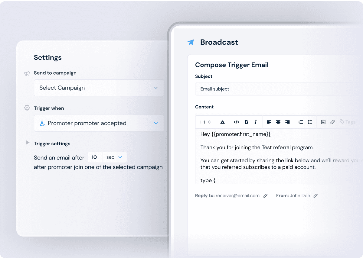 Email broadcast automation FirstPromoter