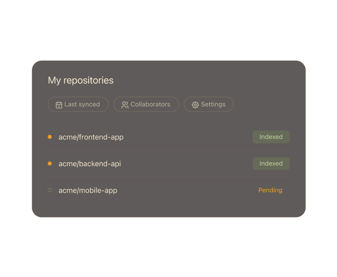GitHub repo connection screen showing repository indexing in progress