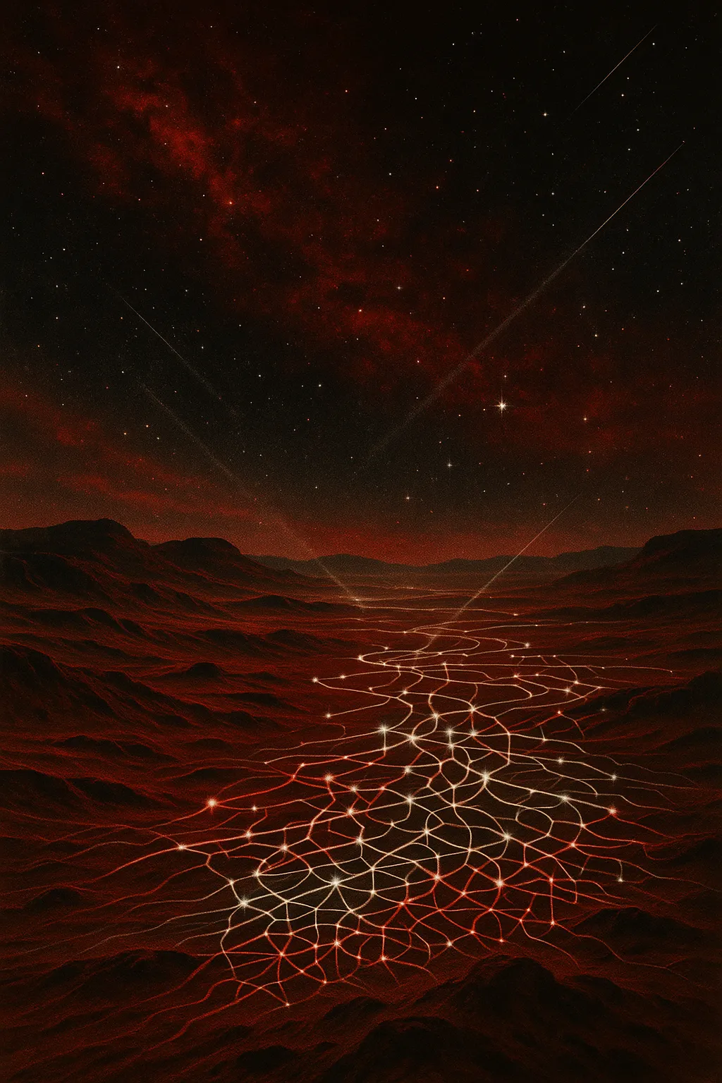 Mars-like landscape with glowing network lines. RockN' Socials Digital Marketing Agency.