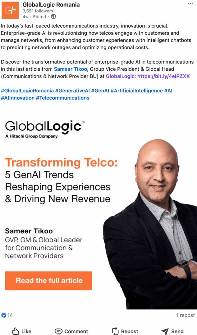 Marketing Spotlight: GlobalLogic Romania social media content