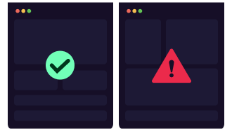Two website layouts, one with a green tick and one with a red warning icon