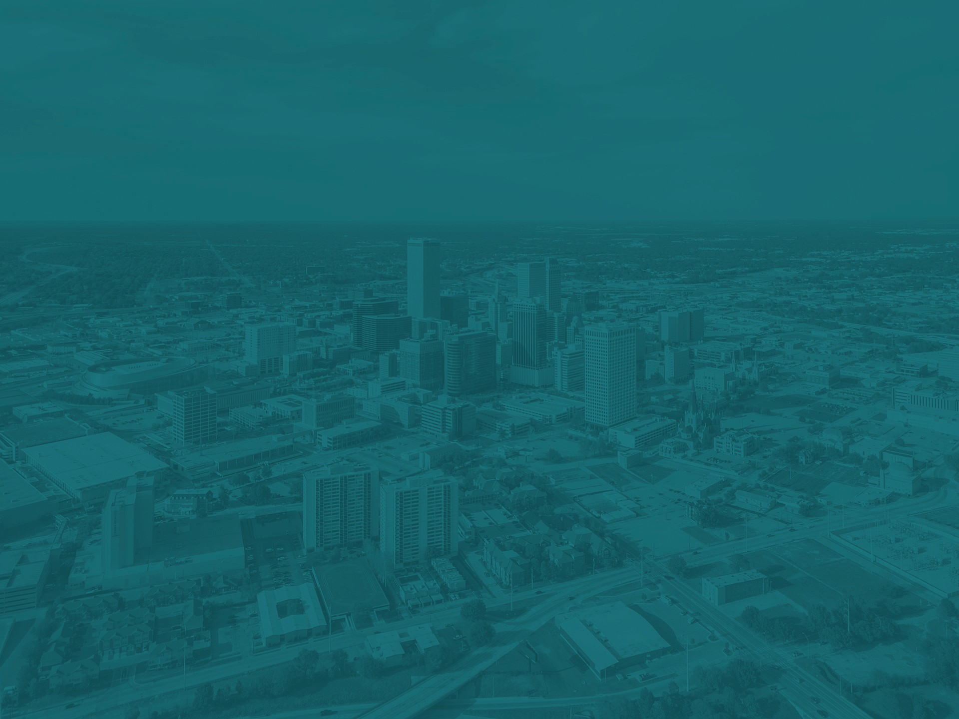Tulsa City skyline with skyscrapers and buildings.