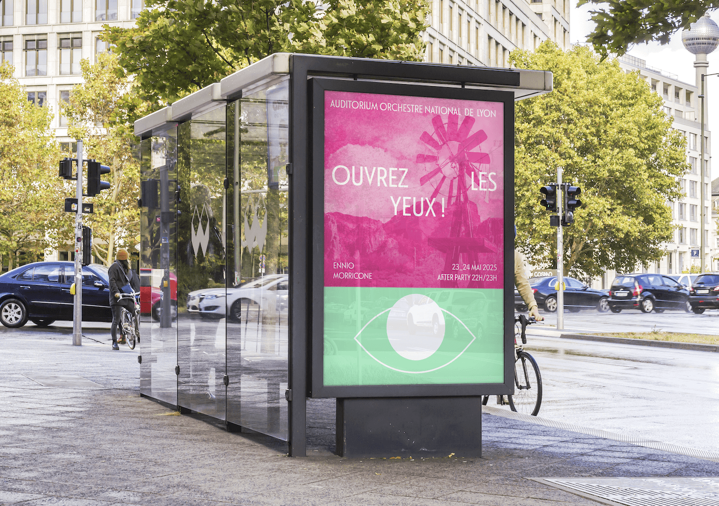 A mockup of an iPhone placed on a chair's back