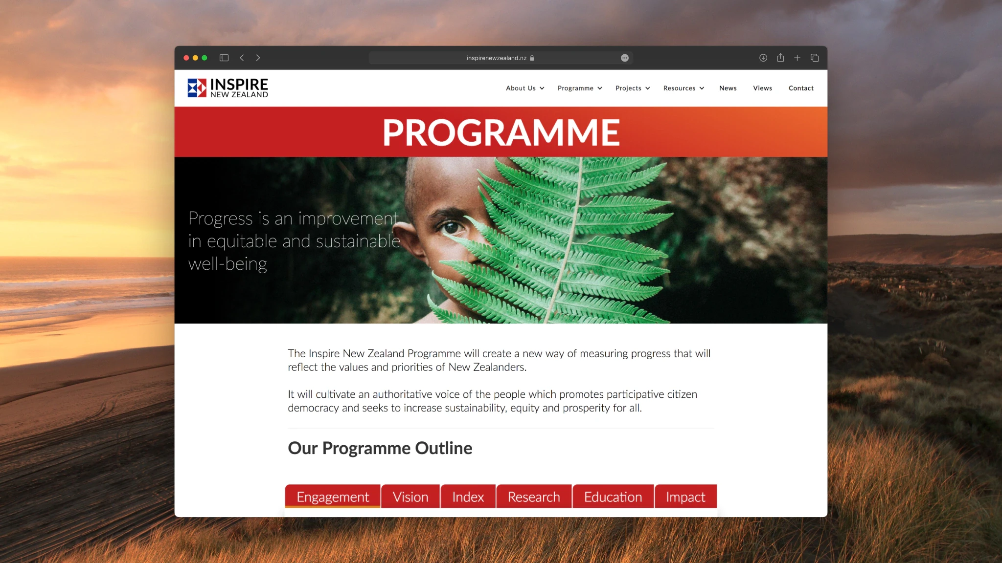 Screenhot of Inspire New Zealand programme webpage.