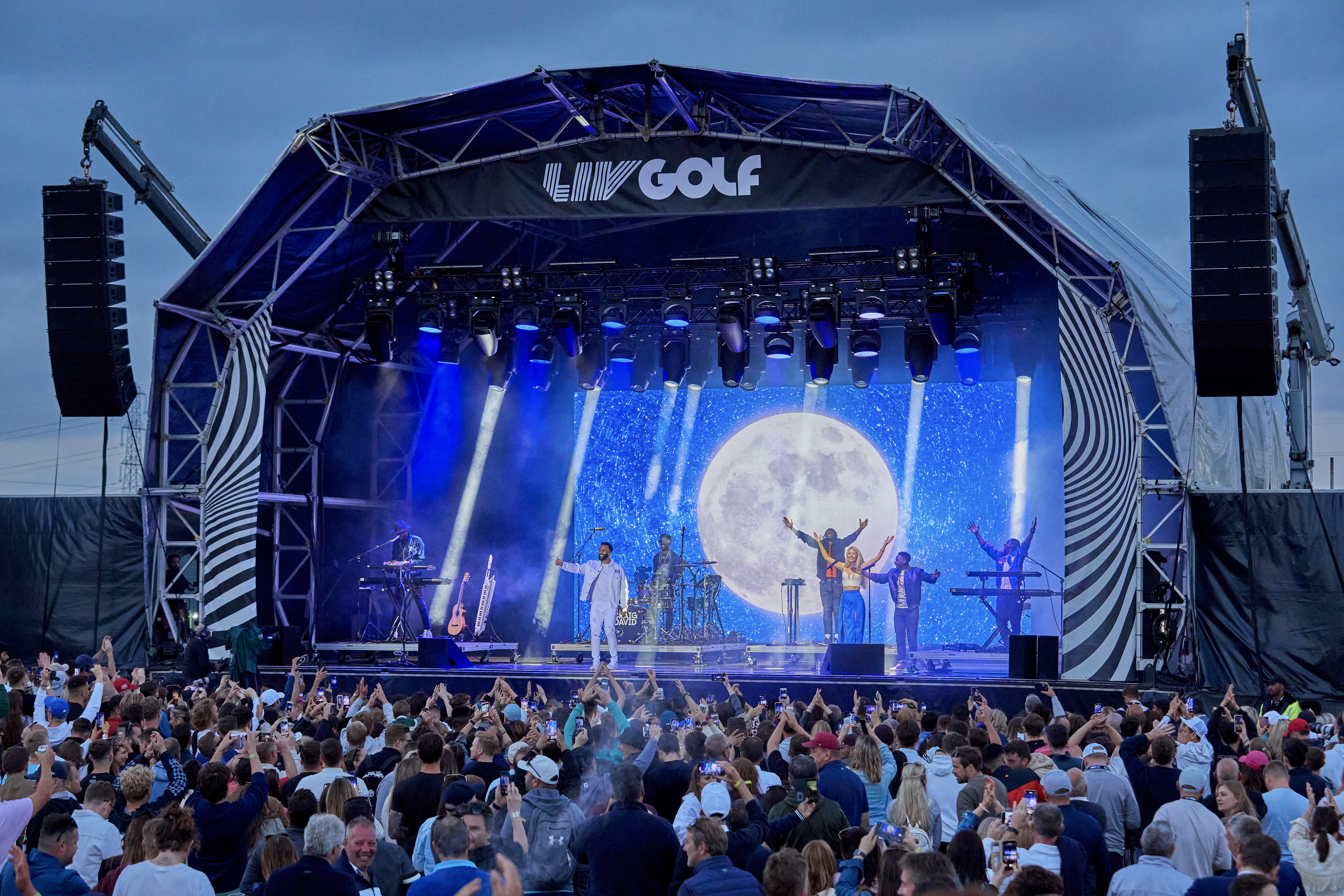 Liv golf event London with singer Craig David performing on stage -  event photography