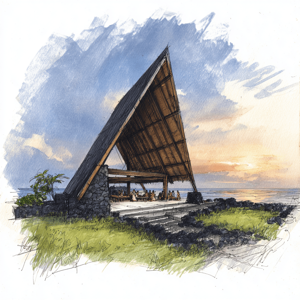 a sketch of a hawaiian temple structure