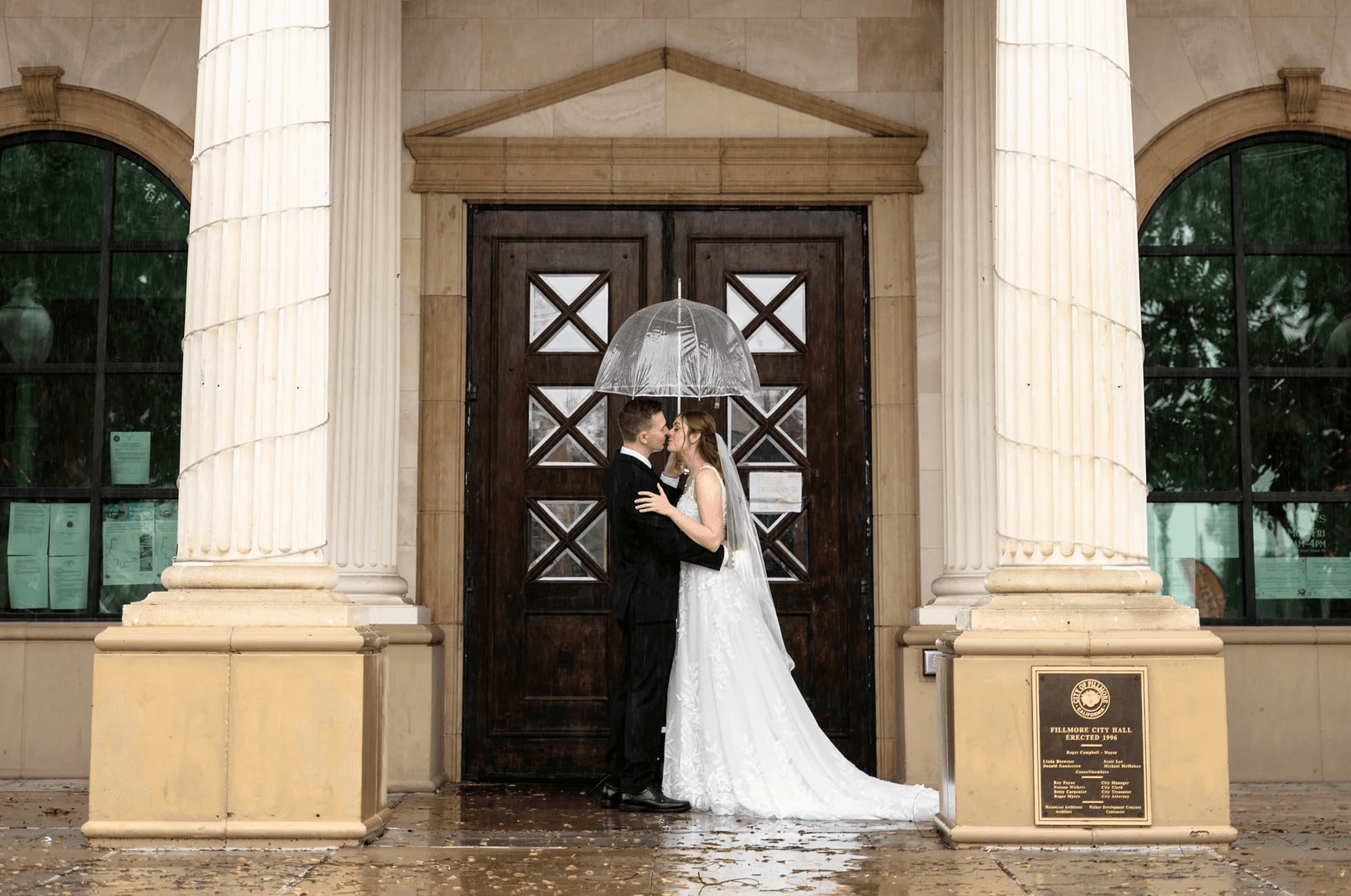rainy day wedding bride and groom fillmore, CA