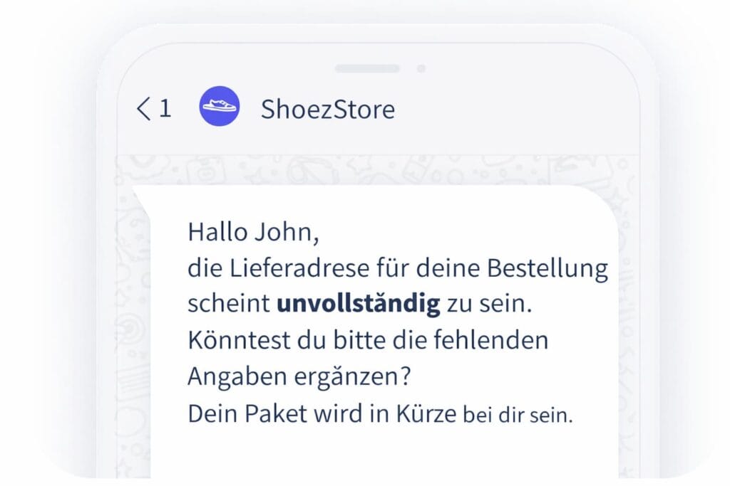 Screenshot Nachricht Aufforderung automatisch Adresse ändern