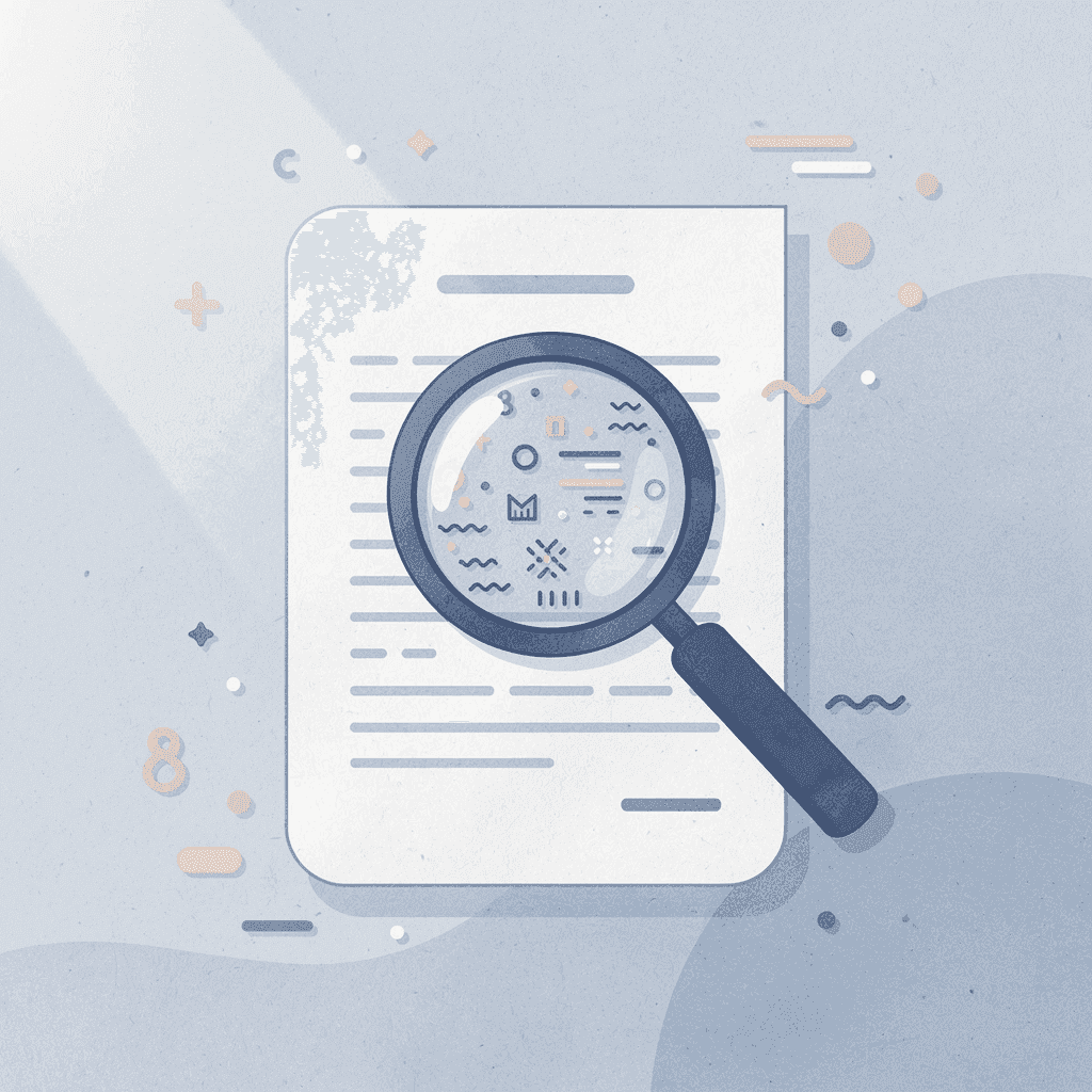 Person struggling to analyze scattered documents with a magnifying glass - Best Tool to Chat With Documents