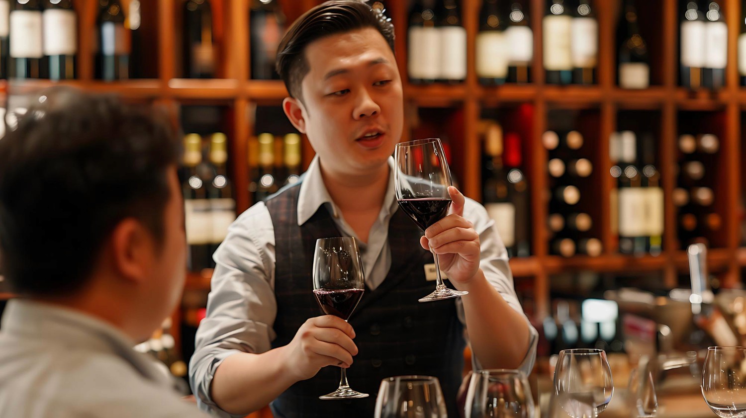 坐席導賞企業品酒會由Sommelier逐款講解紅酒特色,適合香港VIP客戶深度接待與合作夥伴聯誼 Seated guided corporate wine tasting in Hong Kong led by sommelier for VIP client hosting