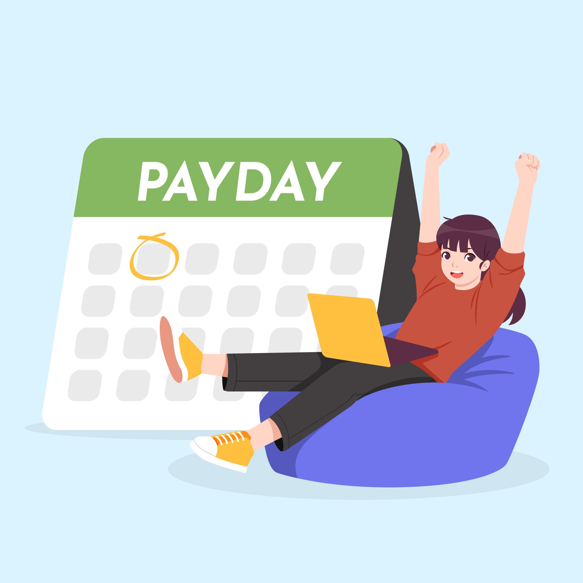An illustration of a payday with a happy employee.
