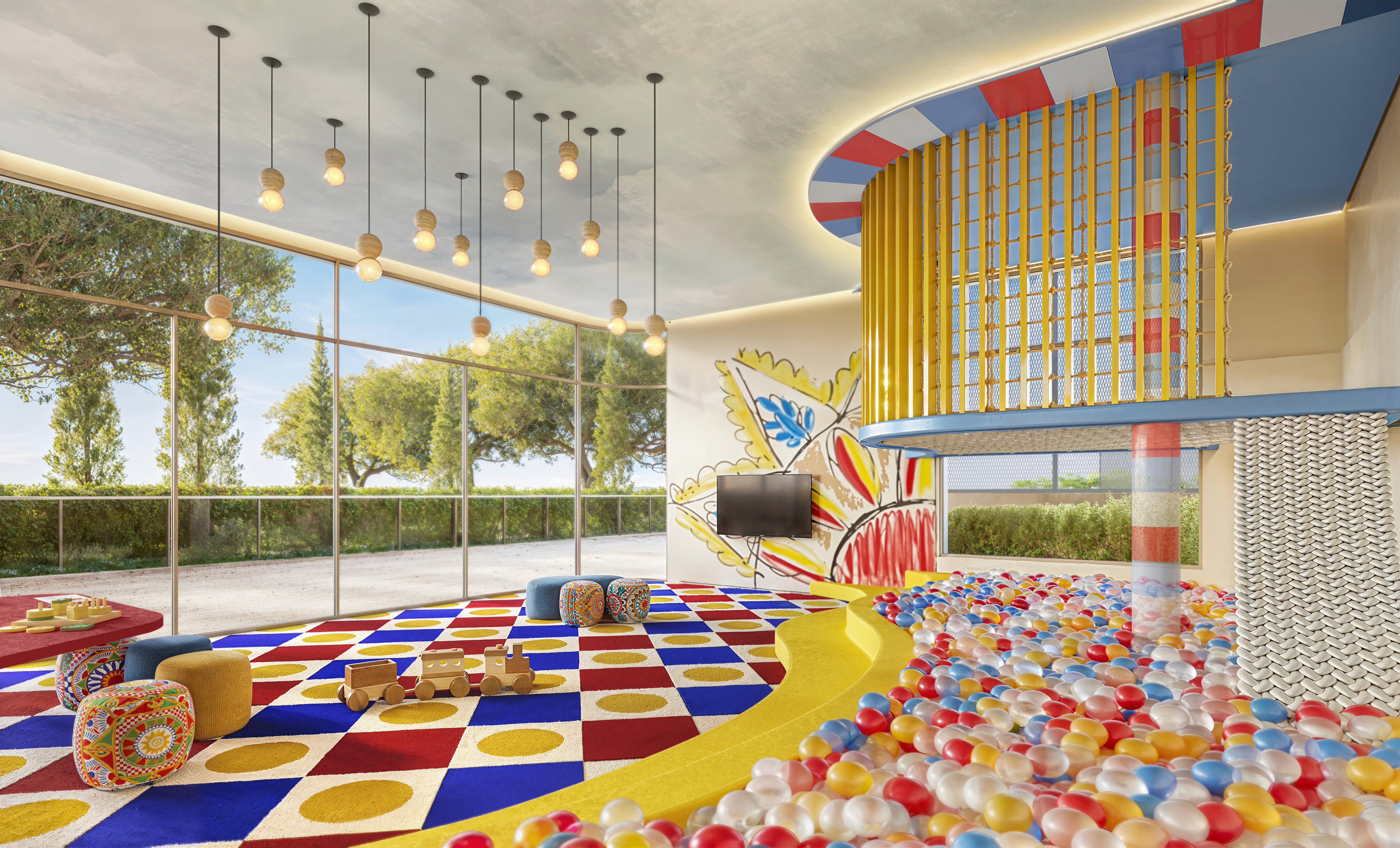 Curved modern skyscraper against a clear blue sky.