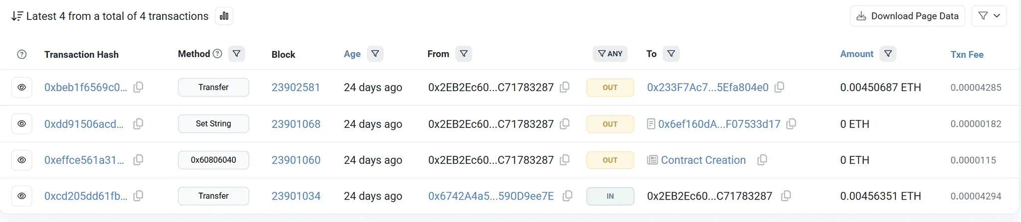 0x2EB2Ec6026B63158042d27e8004957EC71783287 지갑의 전체 트랜잭션 목록