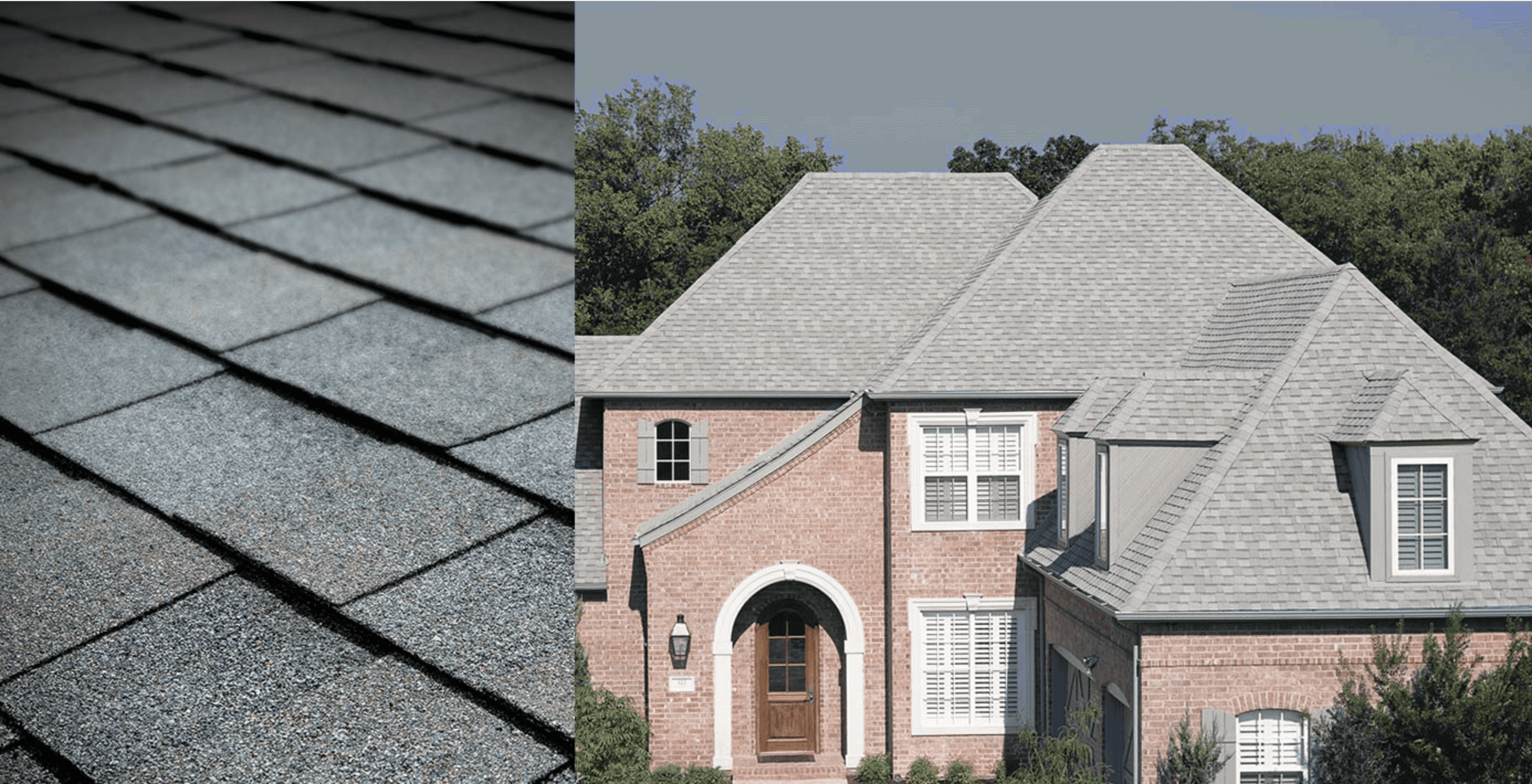 Combined beauty shot and swatch for Tamko Titan XT shingles in Old English Pewter color.