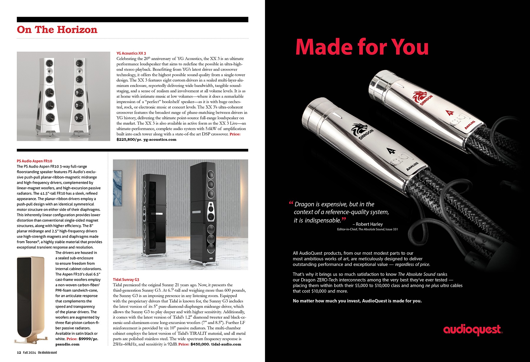 Editorial page layouts from The Absolute Sound magazine, designed and produced by October Custom Publishing