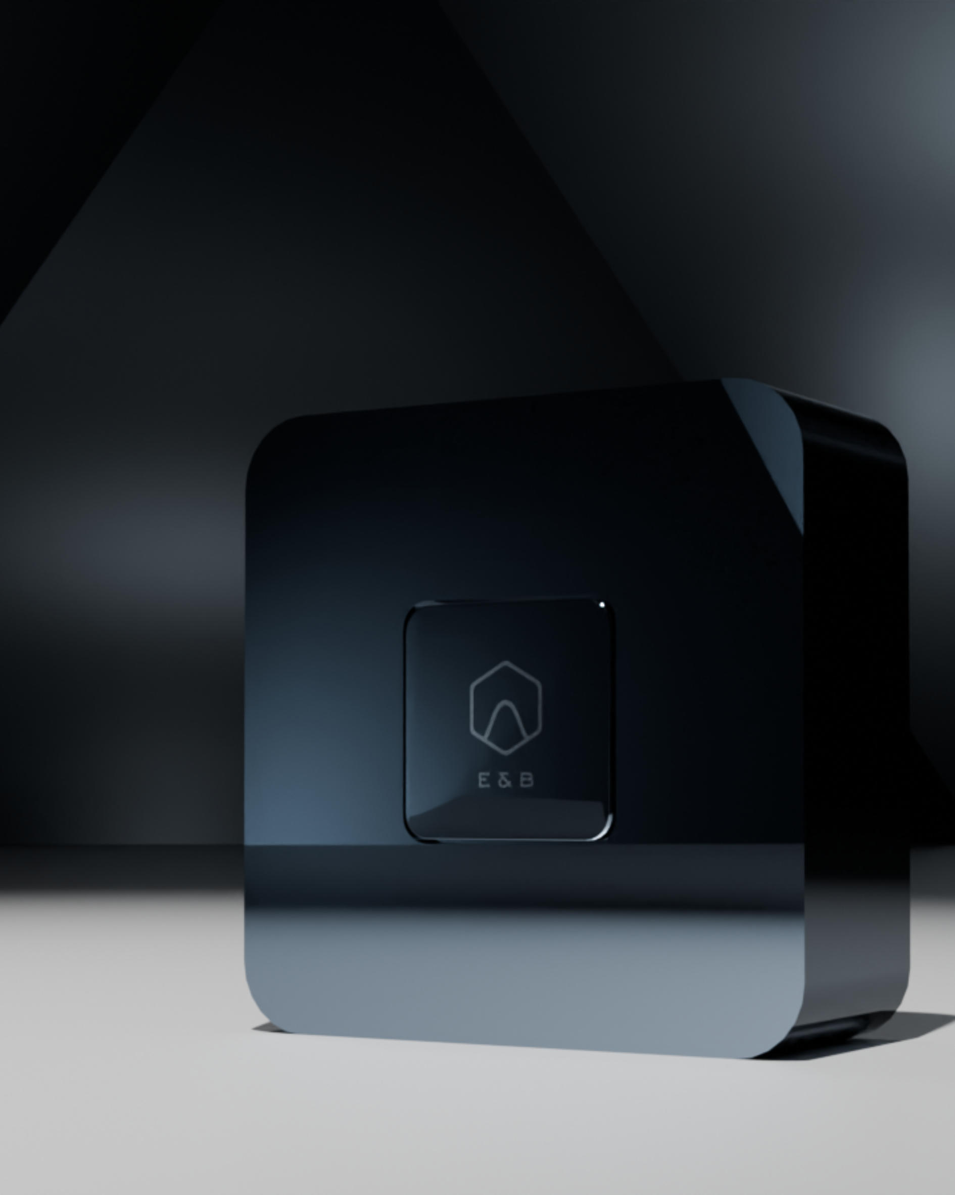 Black cosmetic product bottle against a dark background