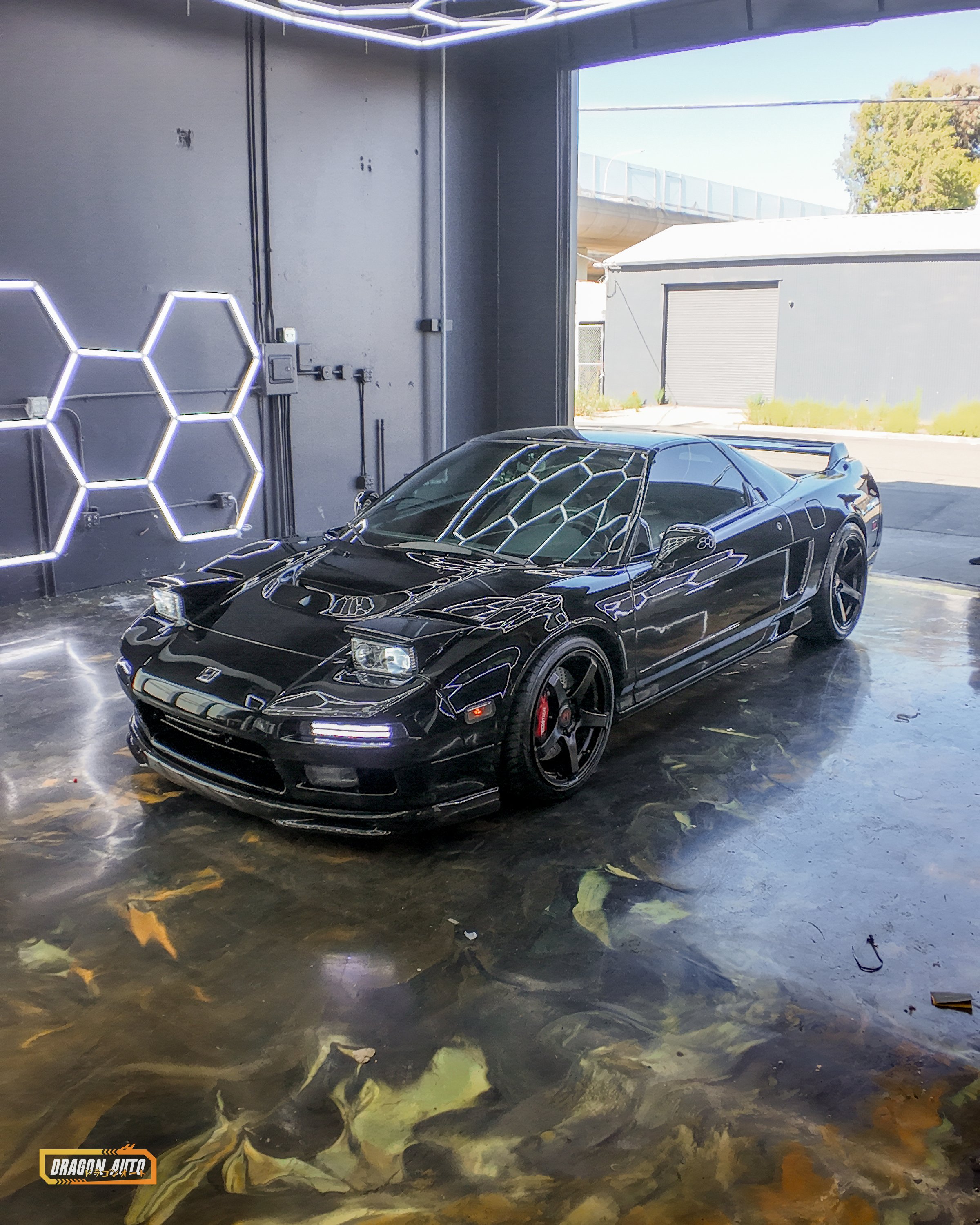 Black Honda NSX-R with Icon Rocklear paint protection, front 3/4 low, full car, VERTICAL, Dragon Auto Milpitas
