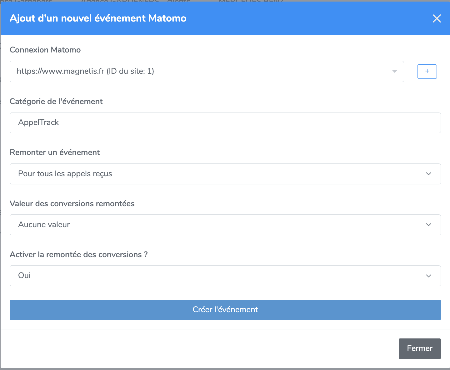 Configuration des événements Matomo