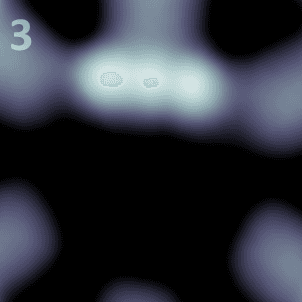 Three Xenon atoms trapped in a quantum box.