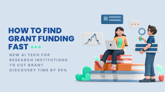 Illustrated cover featuring a person holding a telescope and charts, titled “How to Find Grant Funding: A Guide for Research Institutes.