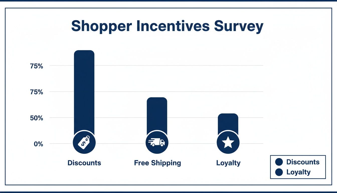 Bar chart displaying shopper incentives survey results, highlighting discounts as the top preference.