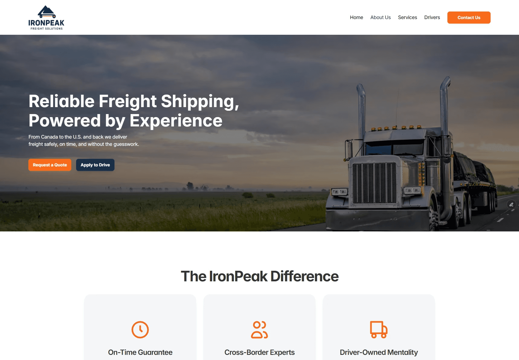 IronPeak Freight Solutions — web design project by Trenton Digital Designs