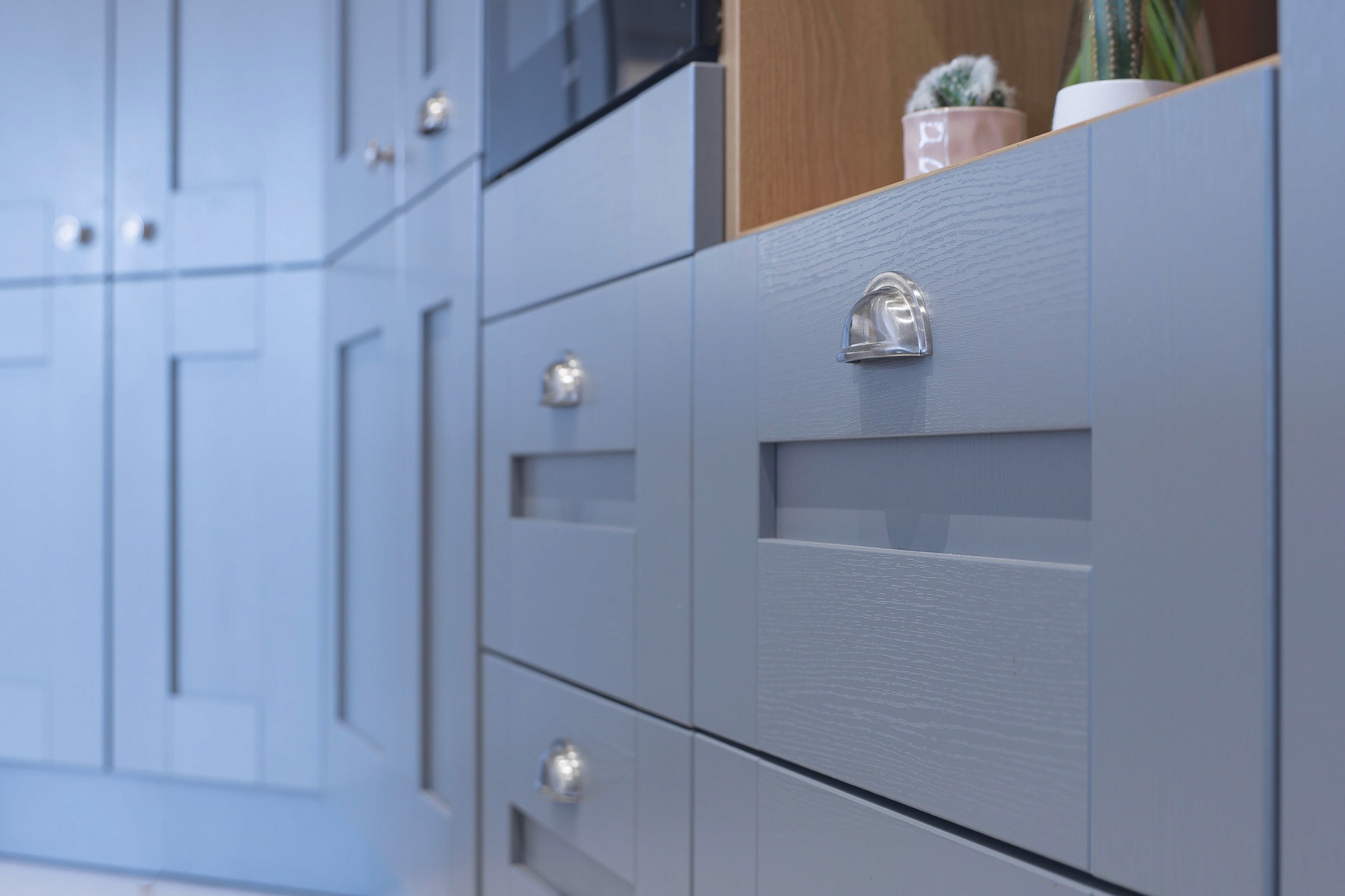 blue shaker kitchen door in chinley derbyshire